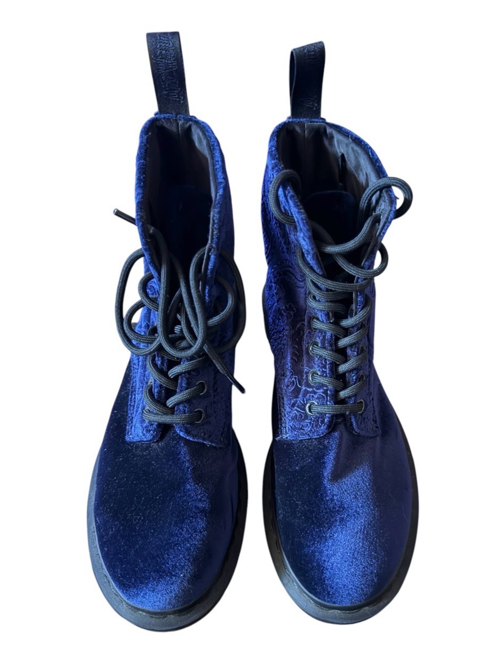 Dr. Martens Navy Blue Velvet Lace-Up Boots